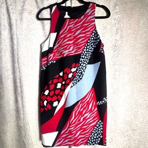 NWT Anthropologie Geometric Animal Print Sheath Dress Red Black Gray Sz 6